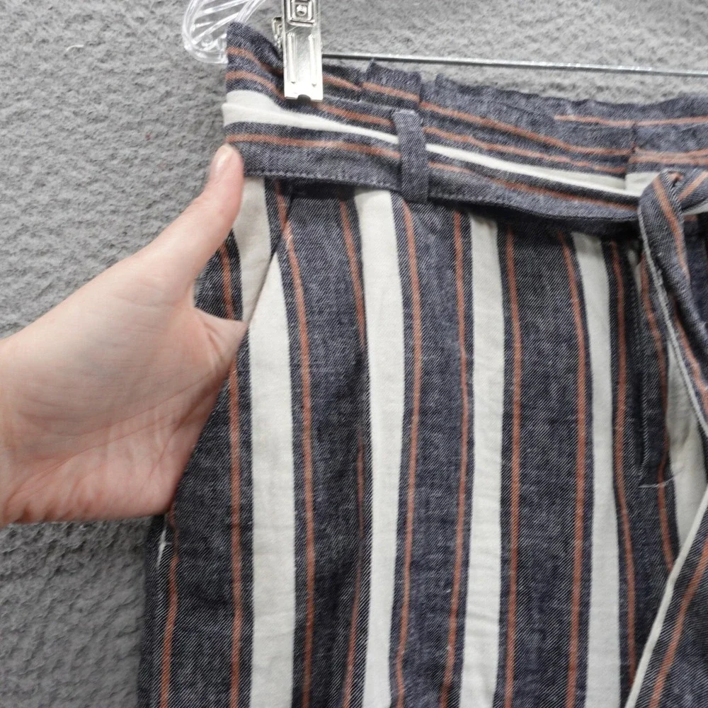 Banana Republic Blake Crop Pants Size 6‎ Linen Blend Striped Wide Leg Belted